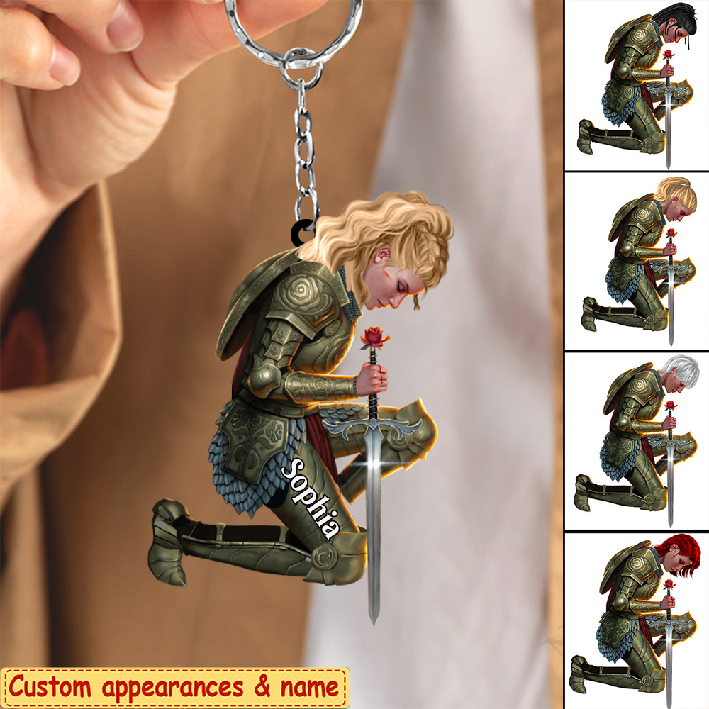 A Child of God A Woman of Faith A Warrior of Christ Personalized Keychain