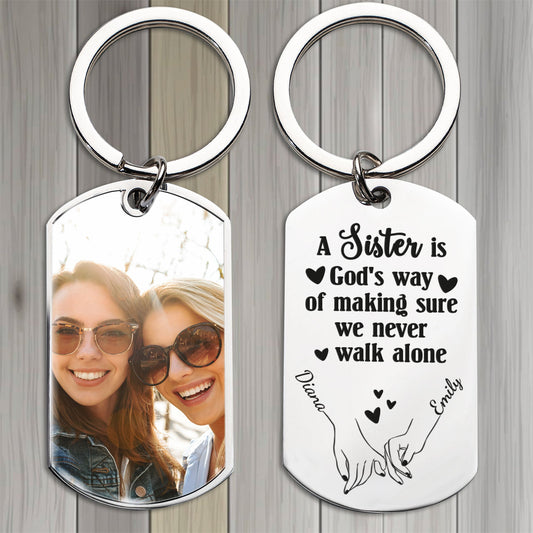 (Photo Inserted) A Sister Is God¡¯s Way - Personalized Engraved Stainless Steel Keychain